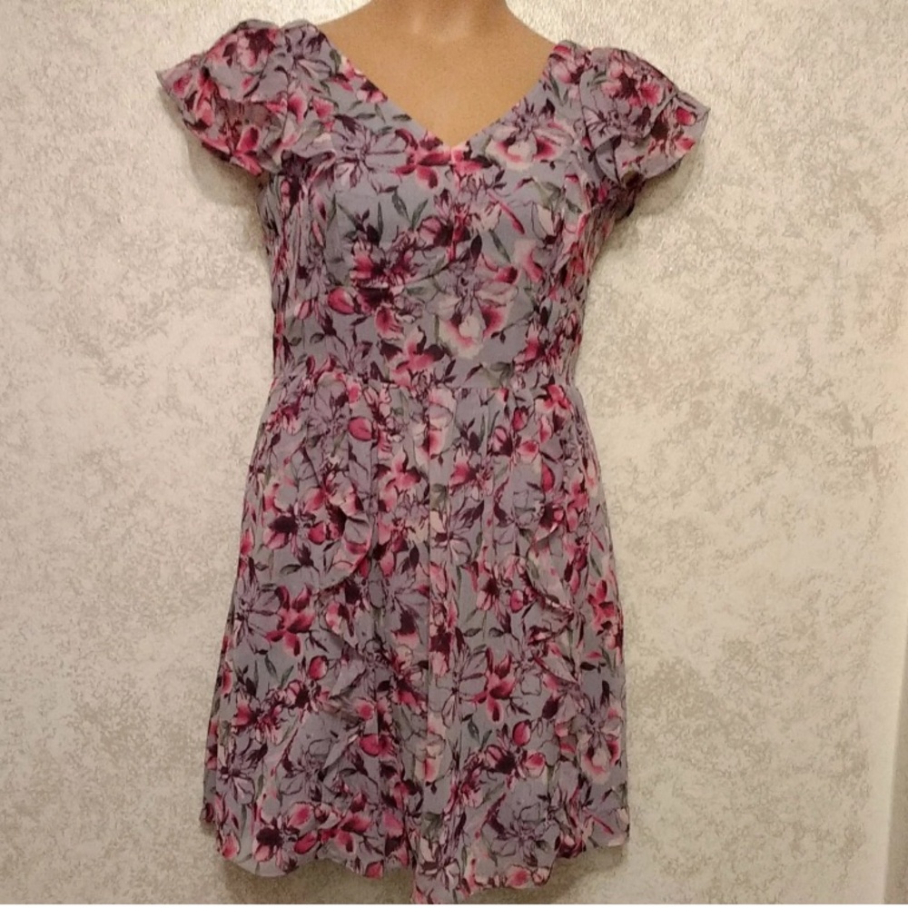 Express Floral Ruffle Dress in Lavender and Pink